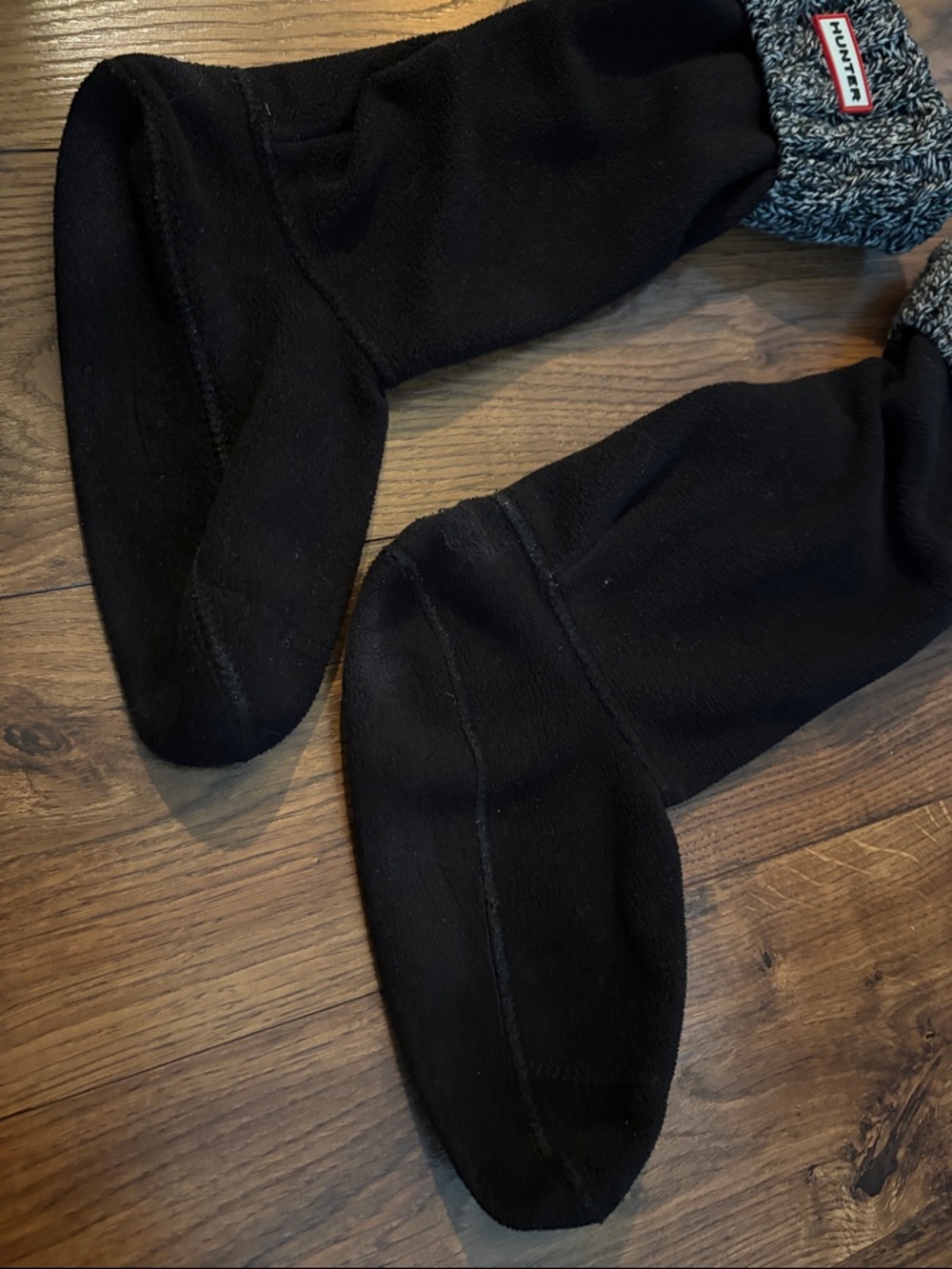 Hunter Black Fleece Boot Liner Socks with Gray Marled Cuffs - Picture 3 of 5